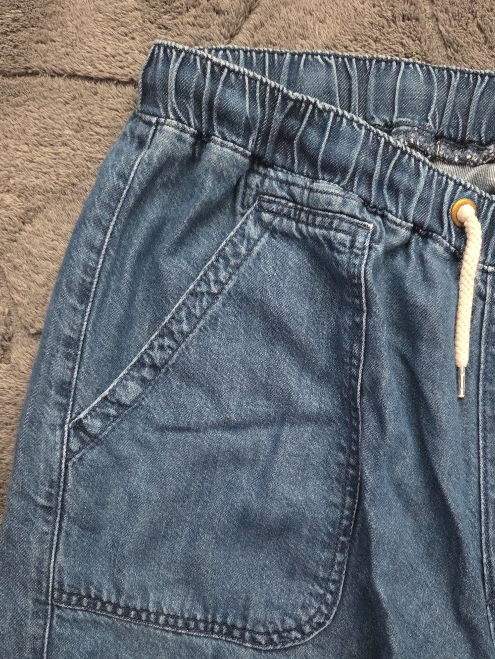 Pilcro Blue Denim Cottage Utility Jogger Jeans Ruched Legs Zipper Pockets Large - Picture 10 of 13